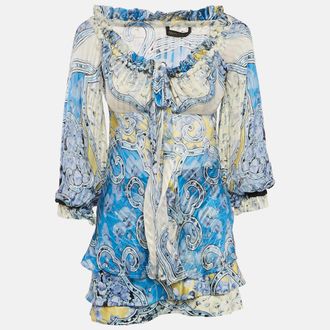 Roberto Cavalli Multicolor Printed Tie-Up Top And Skirt Set