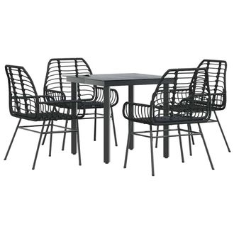 Berkfield Home 5 Piece Garden Dining Set Black Poly Rattan Glass