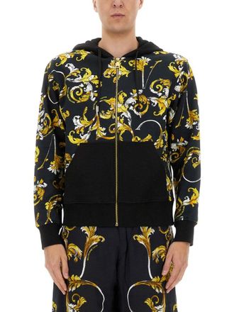 Versace Jeans Couture Floral Patterned Hoodie With Contrasting Black Accents