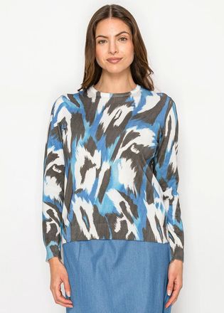 YAL New York Blue and Black Abstract Knit Top