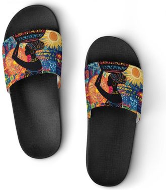 Generic African Woman Carrying An Ornate Basket Shower Shoes Slipper for Women Men Beach Slippers Quick Drying Non Slip Open-Toe Sandals