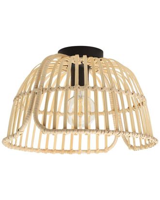 Eglo Eglo Glyneath 1 Light Ceiling Light With Black Finish & Natural Wood Shade