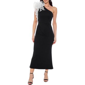 Marina Rossini Ruffle One-Shoulder Cocktail Dress in Black/White at Nordstrom Rack, Size X-Large