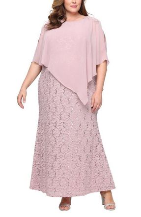 S.L. Fashions Sequin Floral Lace Dress with Capelet in Blush at Nordstrom, Size 22W