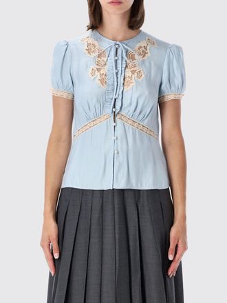 Self Portrait Blusa slim fit in pizzo con maniche corte a palloncino