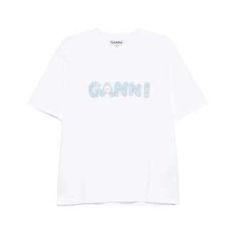 Ganni T-Shirts, female, White, Size: XS Embroidered Logo T-Shirt