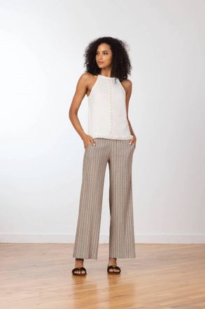 Avenue Montaigne Grace Linen Pant In Solar Mushroom
