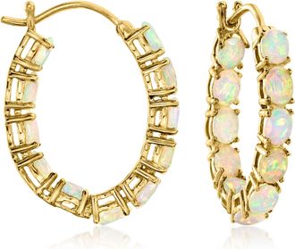 Ross-Simons Opal Inside-Outside Hoop Earrings in 18kt Gold Over Sterling