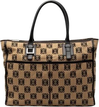 Loewe Pre-owned Tote Bags, female, Beige, Size: ONE SIZE Pre-owned Canvas Tote