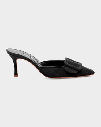 Manolo Blahnik 70mm Maysale Suede Buckle Mules