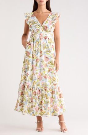 Sugarlips Pany Floral Ruffle Maxi Dress in Pink-Green-Blue at Nordstrom, Size X-Large