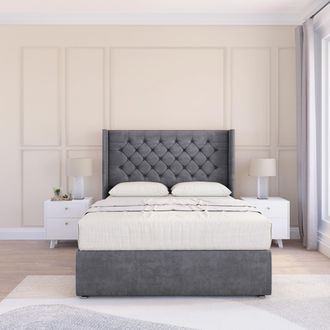 Sloomy Dior Coniston Wingback Bed Set, No Drawers & 54 Floor Standing Headboard in Dark Grey | Size: Small Single