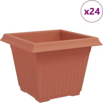 vidaXL Maceta Cuadrada Para Flores 24 Uds. Rojo Ladrillo Pl&aacute;stico Vidaxl