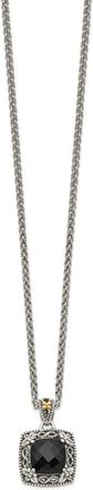 Diamond2Deal Sterling Silver with 14K Accent Checkerboard-cut Black Onyx Pendant Necklace