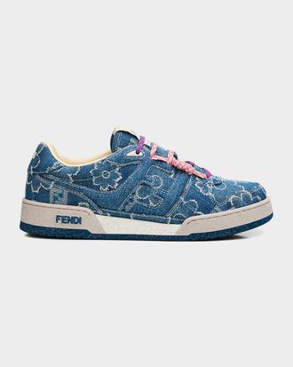 Fendi Match Floral Denim-Effect Jacquard Low-Top Sneakers
