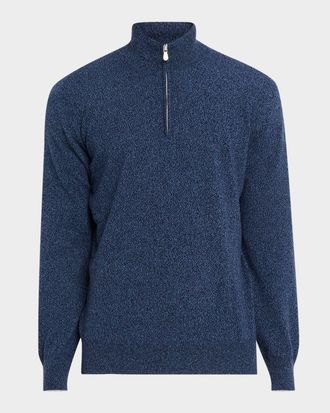 Brunello Cucinelli Men & apos;s Cashmere Mouline Quarter-Zip Sweater