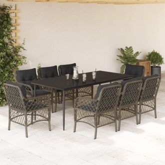 vidaXL Set Comedor Jard&iacute;n 9 Pzas Y Cojines Rat&aacute;n Sint&eacute;tico Gris Vidaxl