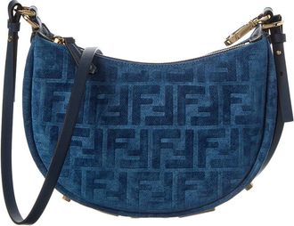 Fendi Fendi Fendigraphy Mini Flocked Denim Hobo Bag