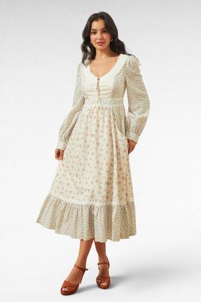 ModCloth Rose Lace-Up Midi Dress, ModCloth x Gunne Sax in Mia Bouquet at Nordstrom, Size X-Small