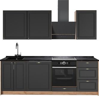 Vicco Mueble De Cocina Fame-line, Antracita-oro Landhaus/roble Dorado, 230 Cm, Et Antracita, Vicco