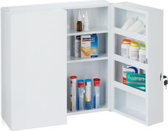 Relaxdays Armario Botiqu&iacute;n Extragrande, 2 Puertas, Acero, 11 Compartimentos, Cerradura, 53 X 52,5 X 19,5 Cm, Blanco - Relaxdays
