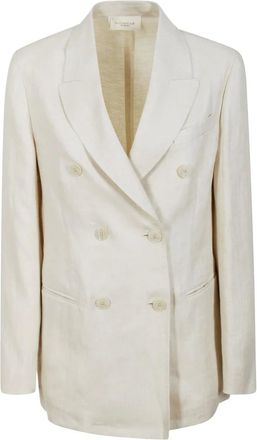 Montedoro Red Jassen, Dames, Beige, XS, Linnen, Gestructureerde Ivoor Double-Breasted Jas