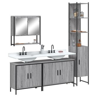 vidaXL Vidaxl - Set De Muebles De Ba&ntilde;o 4 Pzas Madera Contrachapada Gris Sonoma