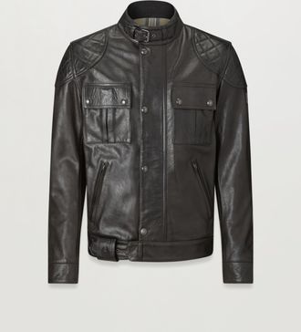 Belstaff Brooklands Motorcycle Jacket Mens Hand Waxed Leather Antique Black Size 2XL