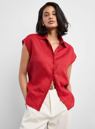 Contemporaine Womens Cap-sleeve pure linen shirt