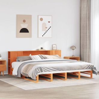 vidaXL Vidaxl - Cama Con Estanter&iacute;a Sin Colch&oacute;n Madera Maciza Marr&oacute;n 180x200 Cm