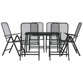 Berkfield Home 7 Piece Garden Dining Set Anthracite Metal Mesh in Black