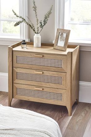 Julian Bowen Sydney Rattan Print 3 Drawer Chest in Light Oak