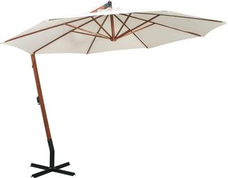 vidaXL Sombrilla Colgante Con Palo De Madera Blanca 350 Cm Vidaxl