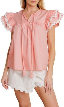 Flying Tomato Solid Woven Flutter Sleeve Top in Light Pink at Nordstrom Rack, Size Medium