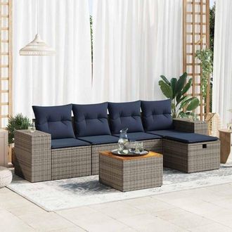 vidaXL Vidaxl - Set De Muebles De Jard&iacute;n 6 Pzas Y Cojines Rat&aacute;n Sint&eacute;tico Gris