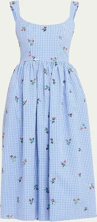 Markarian Nara Sequin Embroidered Check Fit-And-Flare Midi Dress