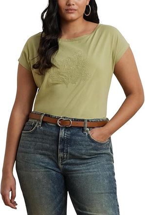 Lauren Ralph Lauren Plus Size Grieta Short Sleeve T-Shirt Womens Clothing Light Olive : 2X, Cotton
