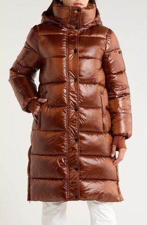 BCBGeneration Pillow 3/4 Hooded Longline Puffer Coat in Chestnut at Nordstrom Rack, Size X-Small