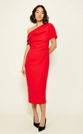 Line & Dot Line & Dot Phillipa Midi Dress Red Back Slit One-Shoulder JDM2415