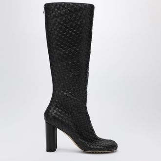 Bottega Veneta Stivali cuissard Cherry neri in pelle Intrecciata