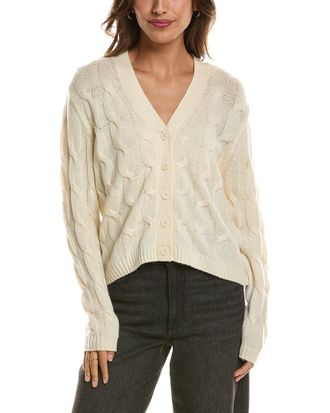 Fort&eacute; Cashmere Cable V-Neck Wool & Cashmere-Blend Cardigan
