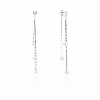 Lily & Roo Solid White Gold Layered Pearl Drop Earrings