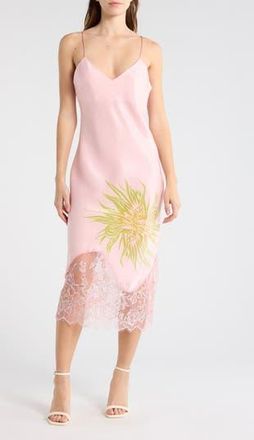 Desigual Lace Trim Satin Slipdress in Pink at Nordstrom Rack, Size Small