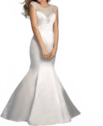 Allure Bridals Fit And Flare Wedding Gown In Diamond White