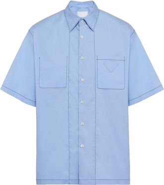 Prada triangle-logo cotton shirt - men - Cotton/Polyamide/Elastane - L - Blue