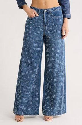 L'agence Quincy High Waist Rhinestone Wide Leg Jeans in Glendora at Nordstrom Rack, Size 27