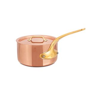 Bloomingdale's MHeritage 200 B 2mm Copper & Stainless Steel Sauce Pan With Lid and Brass Handles, 1.8-qt