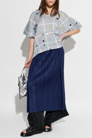 Pleats Please Issey Miyake Pleated Printed Top, Womens, Grey