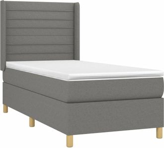 vidaXL Vidaxl - Cama Box Spring Colch&oacute;n Y Luces Led Tela Gris Oscuro 90x200 Cm