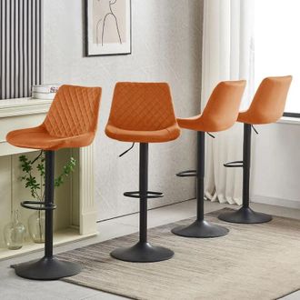 Ainpecca Bar Stools Gas Lift Stools Velvet Breakfast Kitchen Club Cafe Swivel Chairs,4Pcs Orange